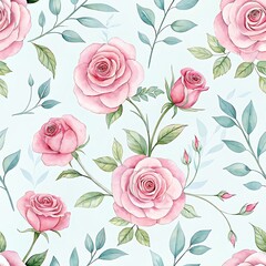 Seamless Watercolor Pattern of Soft Pink Roses
