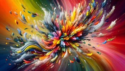 Obraz premium A vivid and abstract floral concept of fragmented petals floating in vibrant wind currents, full of motion and life.