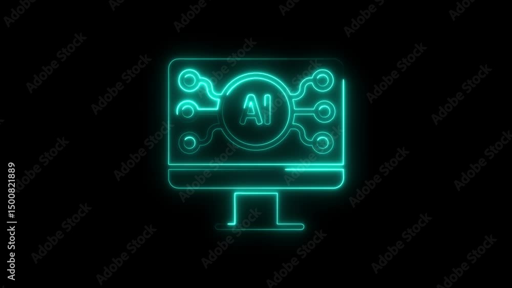 Poster animated neon glow ai computer interface technology modern concept design