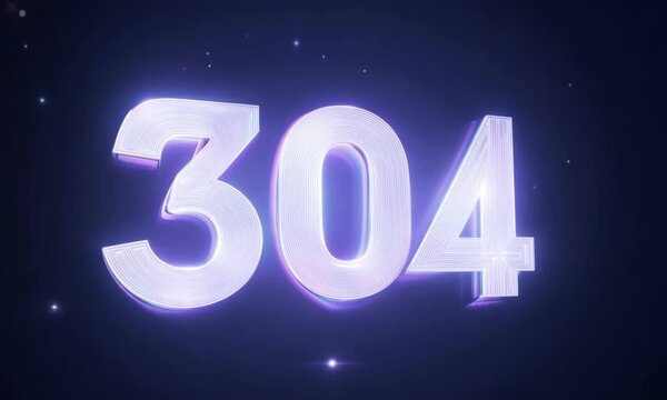 304 Number in Futuristic Neon Light