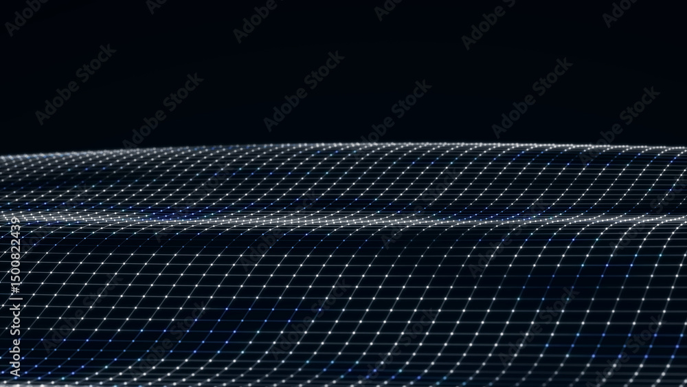 Poster sci-fi background. digital wave with many particles. big data visualization. template for festive pr