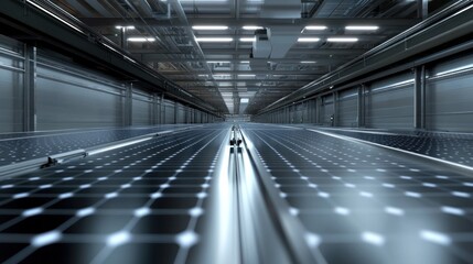Fototapeta premium Solar panel production line modern industrial facility interior