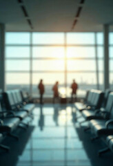 People in airport, silhouette of people traveling by plane on airplane background.