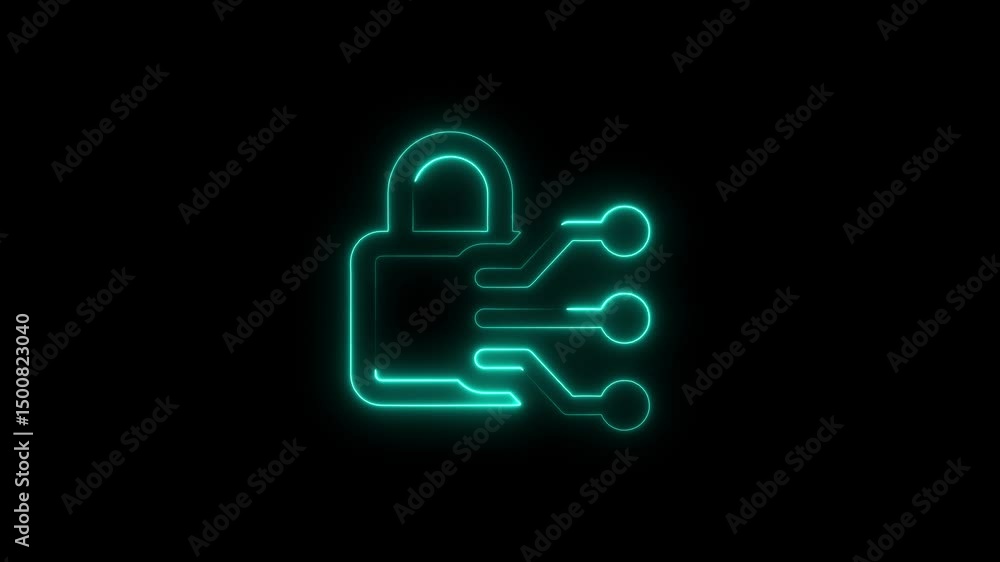 Poster neon cyber security digital lock concept illustrating data protection and encryption