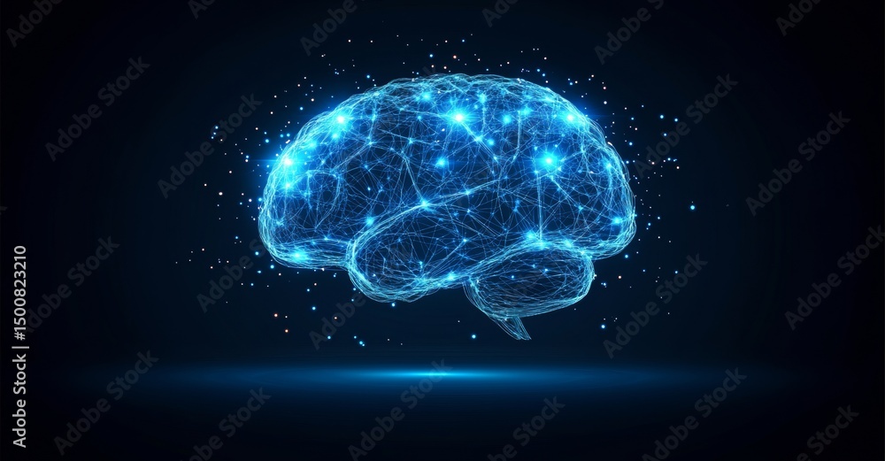Aufkleber picture of a complex web of links across the brain set against a dark backdrop