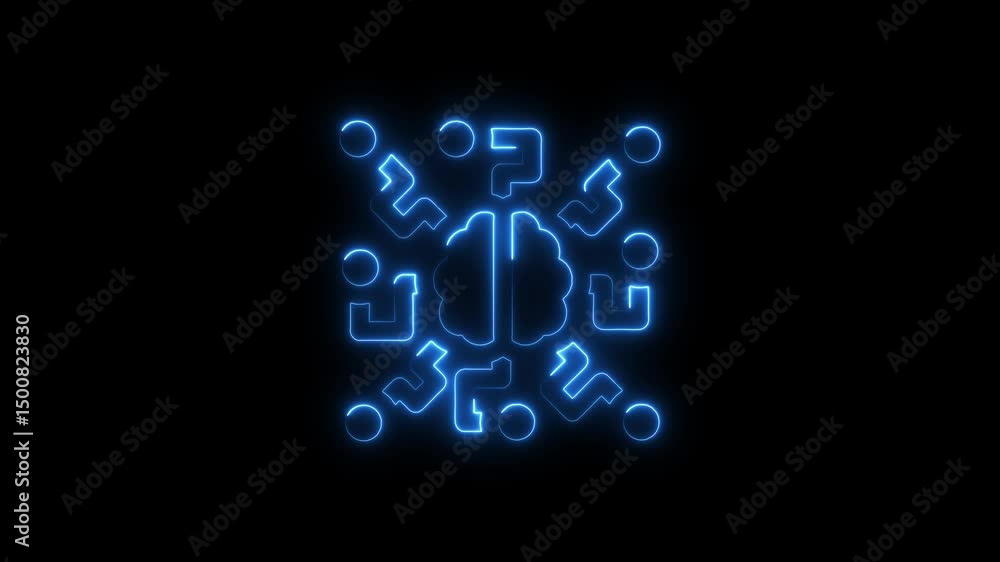 Poster illuminated brain concept surrounded by futuristic animated abstract shapes on black background