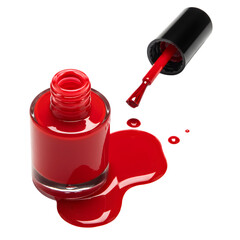Red Nail Polish Spill: Manicure Image on transparent background