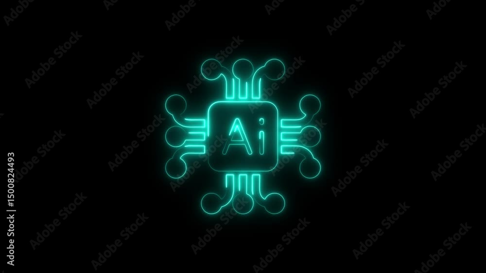 Poster glowing neon artificial intelligence circuitry representing technological advancement and innovation
