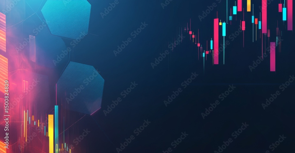 Poster an image of geometric shapes and data points set against a dark blue background