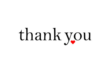 thank you - Thank you word with small heart for note, sign, banner, type logo. Isolated.
