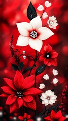Red and White Floral Arrangement in Digital Art, phone wallpaper