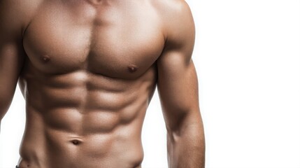 Fototapeta premium Muscular Physique of Fitness Model Showcasing Toned Abs and Athletic Body in Strength Training Journey