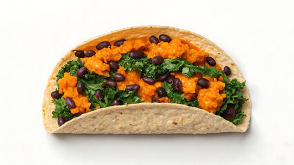 Breakfast Burrito Tacos Healthy breakfast burrito with mashed sweet potato kale and black beans in soft tortilla tacos style