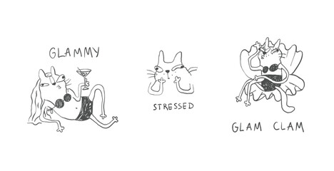 Fototapeta premium Minimal Cat Doodles – Whimsical Funny Illustration