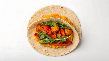 Breakfast Burrito Tacos colorful breakfast burrito with fresh greens, red peppers, and tofu makes tasty tacos meal to enjoy