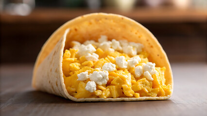 Breakfast Burrito Tacos Scrambled eggs and cheese fill soft tortilla for tasty breakfast burrito or tacos option to enjoy