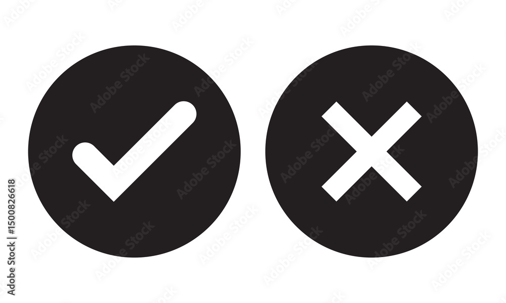 Poster green tick mark. red cross mark icons. yes and no buttons. do and don't button. checkmark and crossm