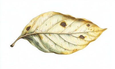 Fototapeta premium Diseased leaf, autumn colors, close-up, isolated, botanical illustration, nature study, for educational or scientific use