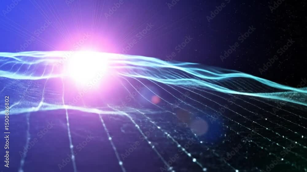 Poster abstract digital landscape with light flare - technology and data visualization