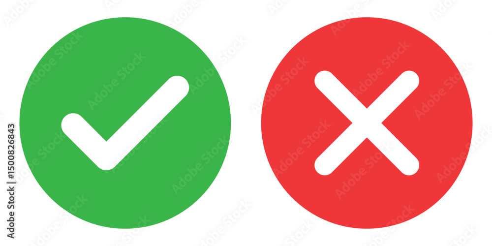 Poster green tick mark. red cross mark icons. yes and no buttons. do and don't button. checkmark and crossm