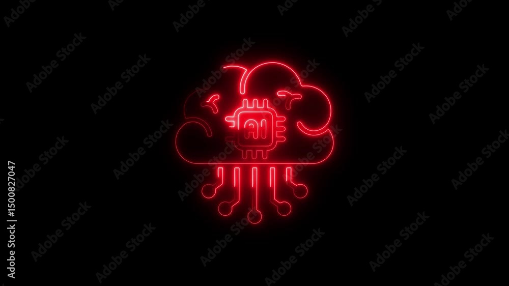 Aufkleber illuminated red neon ai cloud computing symbol displayed against a black background