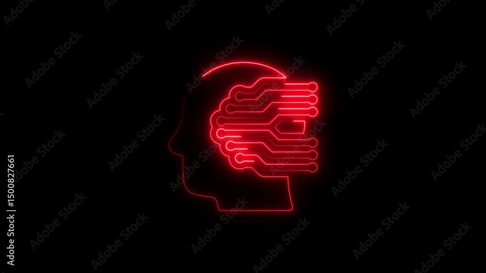 Aufkleber glowing red neon brain symbolizing artificial intelligence and neural networks