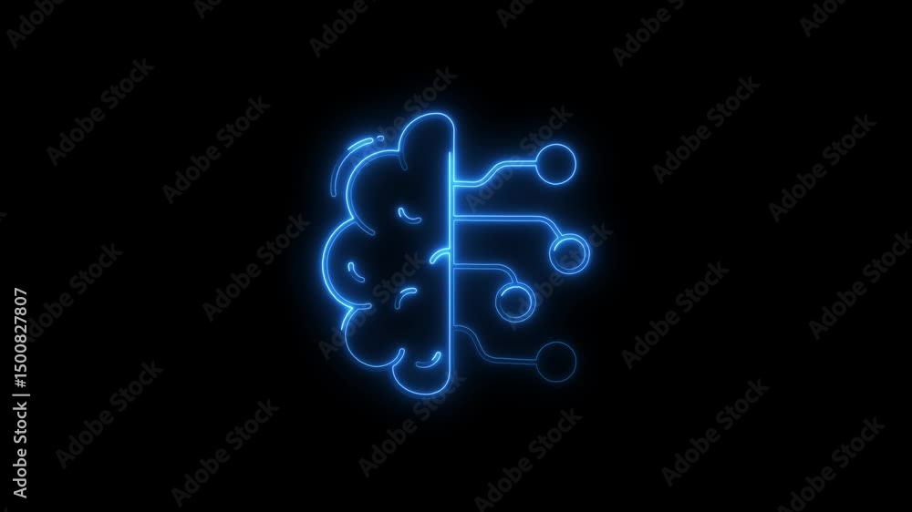 Aufkleber glowing neon brain with circuitry represents artificial intelligence and neural networks