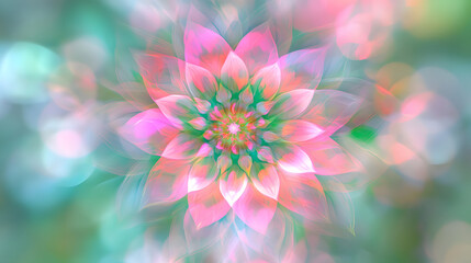Obraz premium Digital art blurry flower painting with green and pink colors. Abstract flower background.
