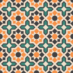 Vintage Moroccan Inspired Geometric Tile Pattern, Seamless Vector Design in Earth Tones for Digital Prints, Wallpaper, Fabric, Scrapbooking & Interior Decor Projects