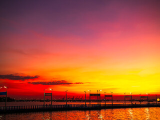 Sky sunset evening sunrise cloud weather dramatic landscape goldent and indigo color gradient...