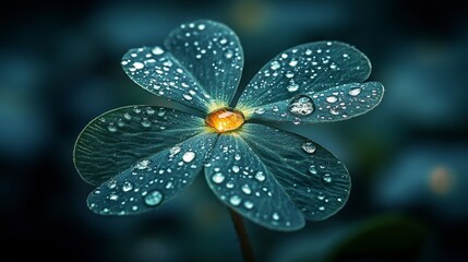 Clover covered in water droplets, close up macro