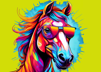 サングラスをかけたおしゃれな馬のグラフィックイラスト