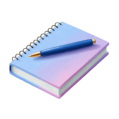 Spiral notebook with a gradient cover and a blue pen resting on top.