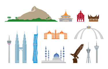Some Malaysia landmarks simple vector graphic