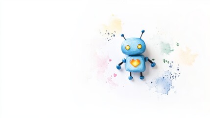 Obraz premium Colorful Handcrafted Robot Toy with Heart on White Background