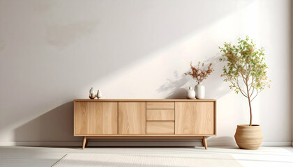 Light Wood Minimalist Cabinet in Modern Interior