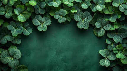 Green shamrocks surround textured background, creating a natural frame