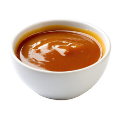  Caramel Sauce in White Bowl Isolated on Transparent Background
