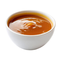  Caramel Sauce in White Bowl Isolated on Transparent Background