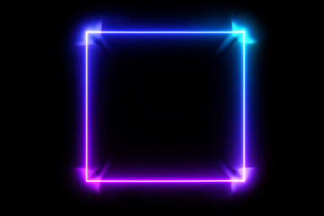 Square picture frame with  neon color graphic on isolated black background. 