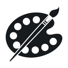 Simple Black and White Icon of a Paint Palette and Paintbrush for Artistic Designs