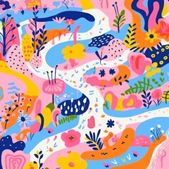 Vibrant floral pattern abstract painting graphics.