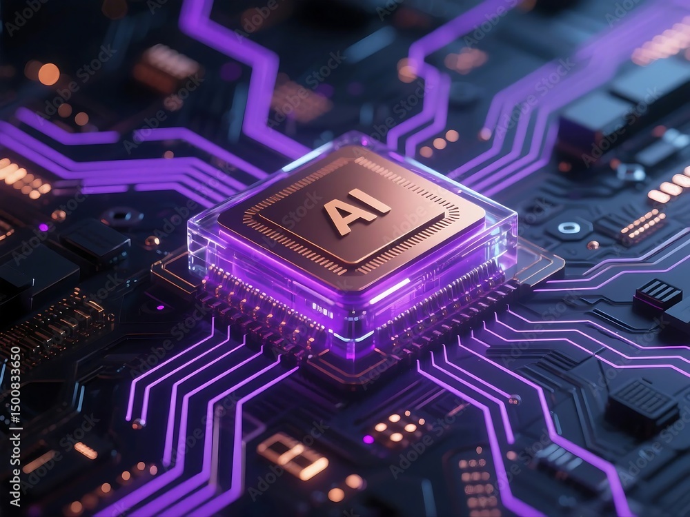 Poster electronics and ai concept art with glowing circuits