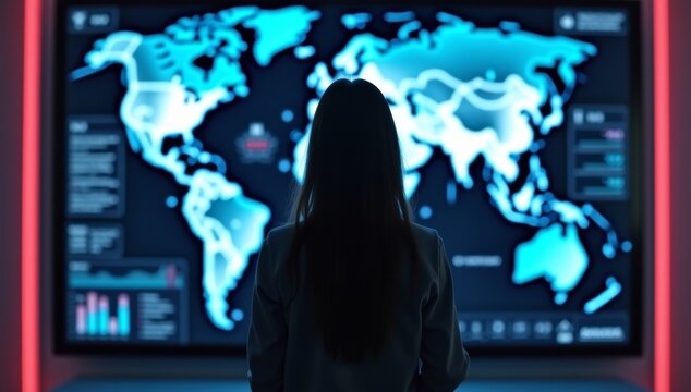 Silhouettes of people in a hospital and global business concept 