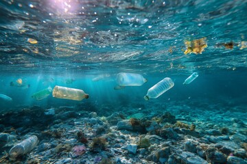 Fototapeta premium Underwater Pollution with Plastic Bottles