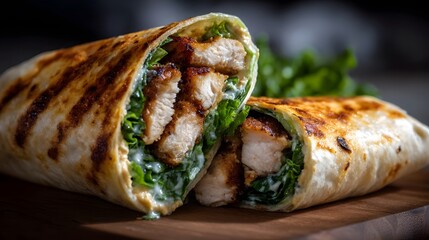 Grilled chicken lettuce and hummus wrap