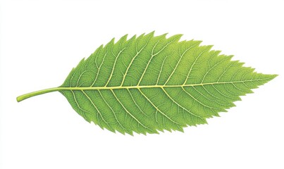 Obraz premium Green leaf, detailed veins, isolated, white background, nature illustration, botanical print