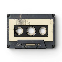 Fototapeta premium Vintage audio cassette tape music recording retro sound media player analog eighties black beige design