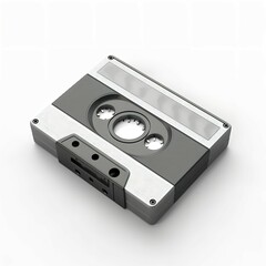 Obraz premium Vintage audio cassette music tape retro sound recording media gray and silver design isolated object