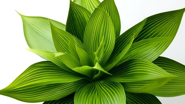 Lush green plant with striking parallel leaf veins, showcasing vibrant texture and color against a white backdrop